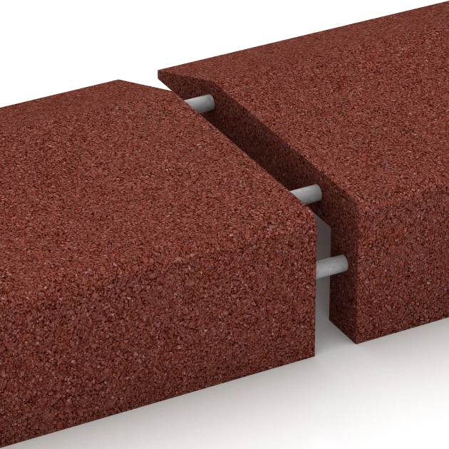 Großaufnahme vom Verbindungssystem von WARCO-Boden 2606 - Kryt obrubníka z gumy im Farbdesign Cihlová červená. Abmessungen 100 × 40 cm | 5/15 cm.