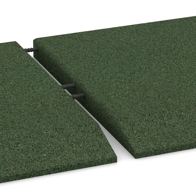 Großaufnahme vom Verbindungssystem von WARCO-Boden 0429 - Edge tile (one chamfered side) im Farbdesign Trávová zelená. Abmessungen 500 x 500 x 40 mm.