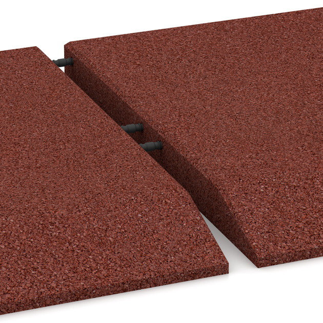 Großaufnahme vom Verbindungssystem von WARCO-Boden 0432 - Edge tile (one chamfered side) im Farbdesign Cihlovo červená. Abmessungen 500 x 500 x 45 mm.