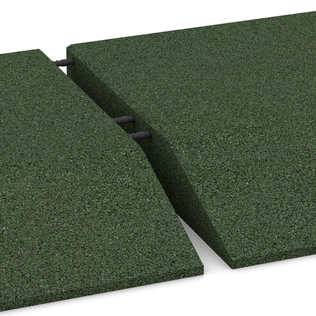 Großaufnahme vom Verbindungssystem von WARCO-Boden 0453 - Edge tile (one chamfered side) im Farbdesign Trávová zelená. Abmessungen 500 x 500 x 80 mm.