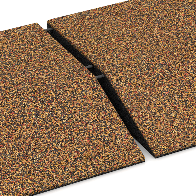 Großaufnahme vom Verbindungssystem von WARCO-Boden 3811 - Edge tile (one chamfered side) im Farbdesign Terra Cotta. Abmessungen 500 x 500 x 100 mm.