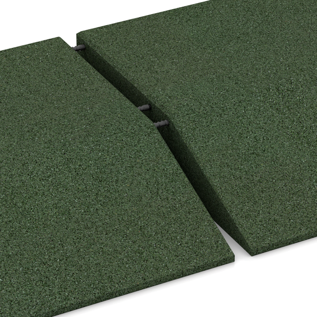 Großaufnahme vom Verbindungssystem von WARCO-Boden 0459 - Edge tile (one chamfered side) im Farbdesign Trávová zelená. Abmessungen 500 x 500 x 100 mm.