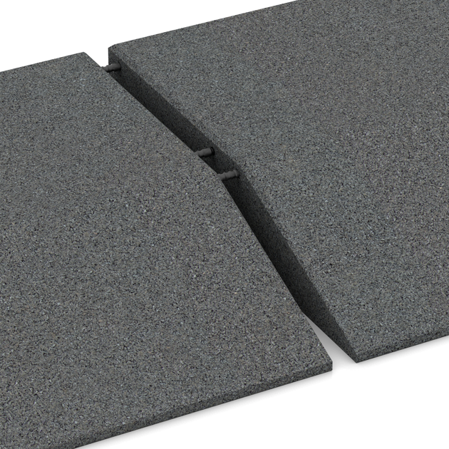 Großaufnahme vom Verbindungssystem von WARCO-Boden 0502 - Corner tile (two chamfered sides) im Farbdesign Šedý bridlica. Abmessungen 500 x 500 x 100 mm.