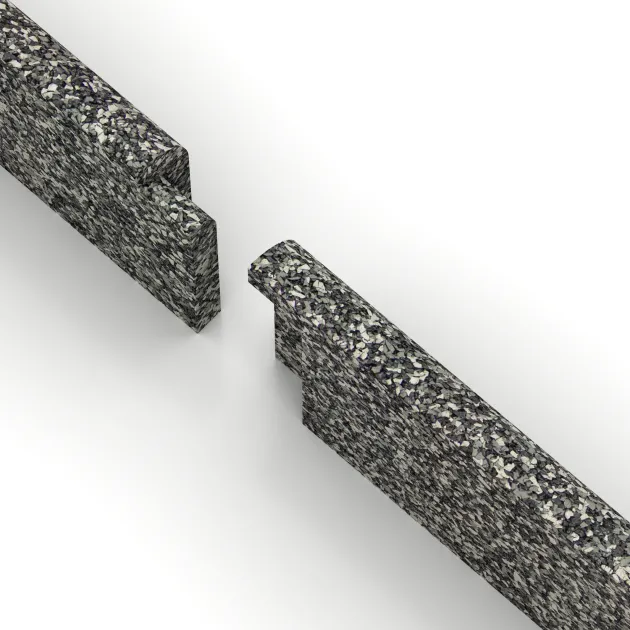 Großaufnahme vom Verbindungssystem von WARCO-Boden 2257 - Wall protection - skirting board im Farbdesign Šedý granit. Abmessungen 750 x 80 x 20 mm.