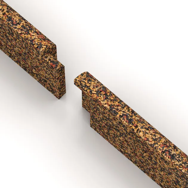 Großaufnahme vom Verbindungssystem von WARCO-Boden 2250 - Soklová lišta im Farbdesign Terra Cotta. Abmessungen 750 x 80 x 20 mm.