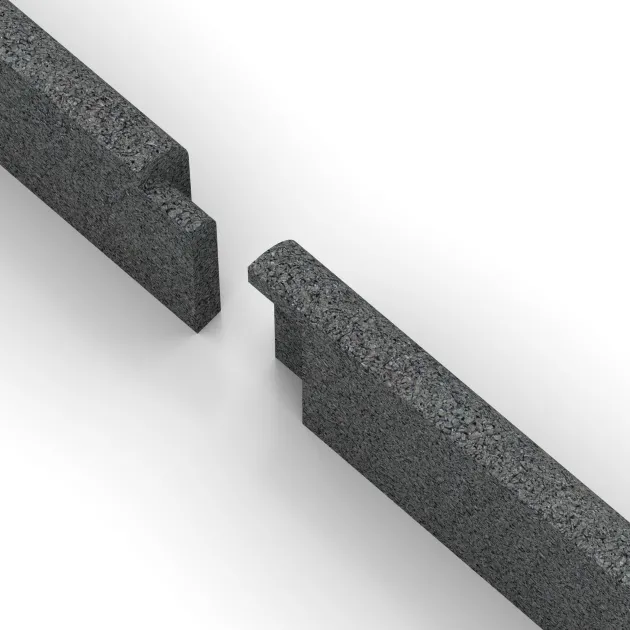 Großaufnahme vom Verbindungssystem von WARCO-Boden 2266 - Wall protection - skirting board im Farbdesign Šedý bridlica. Abmessungen 750 x 80 x 20 mm.