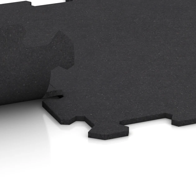 Großaufnahme vom Verbindungssystem von WARCO-Boden 0927 - Športová podlaha Kompakt im Farbdesign Matný antracit. Abmessungen 485 x 485 x 8 mm | 0,235 m².