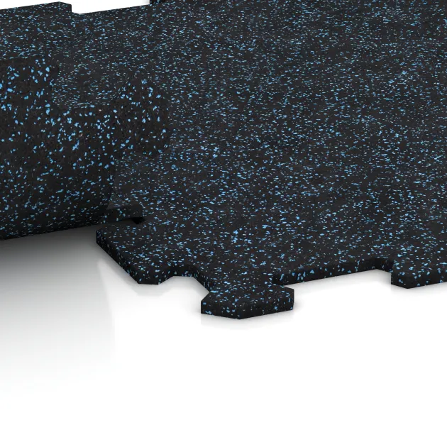 Großaufnahme vom Verbindungssystem von WARCO-Boden 0901 - Stair covering im Farbdesign Ľahko modro posypaná. Abmessungen 485 x 485 x 8 mm.