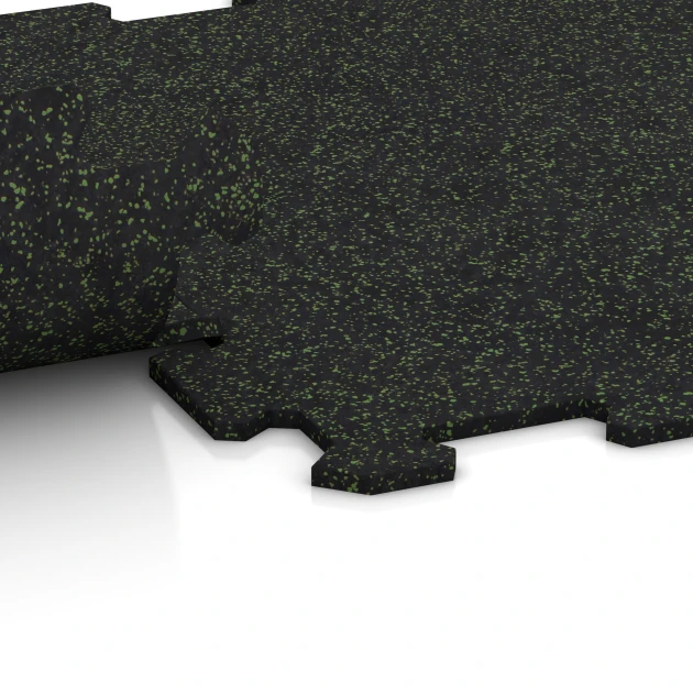 Großaufnahme vom Verbindungssystem von WARCO-Boden 0921 - Športová podlaha Kompakt im Farbdesign Ľahko zeleno posypaná. Abmessungen 485 x 485 x 8 mm | 0,235 m².