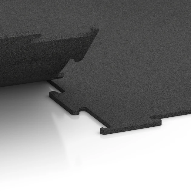 Großaufnahme vom Verbindungssystem von WARCO-Boden 6449 - Športová podlaha Kompakt im Farbdesign Antracit. Abmessungen 100 × 100 × 0,8 cm.