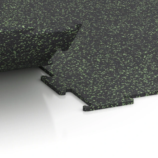 Großaufnahme vom Verbindungssystem von WARCO-Boden 6453 - Športová podlaha Kompakt im Farbdesign Ľahko zeleno posypaná. Abmessungen 100 × 100 × 0,8 cm.