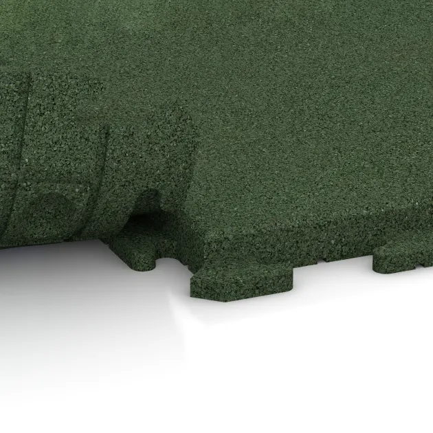 Großaufnahme vom Verbindungssystem von WARCO-Boden 1383 - Terasa dlaždica Classic im Farbdesign Trávová zelená. Abmessungen 500 x 500 x 40 mm.