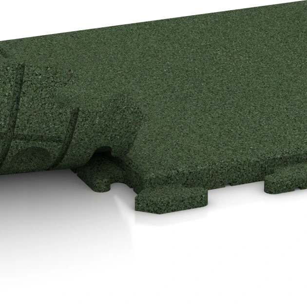 Großaufnahme vom Verbindungssystem von WARCO-Boden 1250 - Dlažba na terasu Classic im Farbdesign Trávovo zelená. Abmessungen 50 x 50 x 3 cm | 0,25 m².