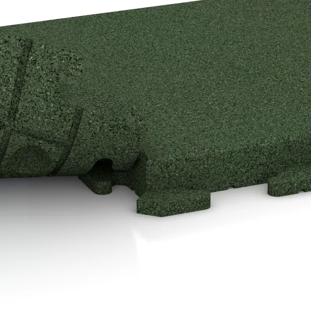 Großaufnahme vom Verbindungssystem von WARCO-Boden 1475 - Terasa dlaždica Classic im Farbdesign Trávová zelená. Abmessungen 500 x 500 x 50 mm.