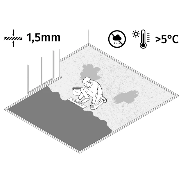 Großaufnahme vom Verbindungssystem von WARCO-Boden 0024 - ALLESDICHT – Hydroizolácia im Farbdesign Čierna. Abmessungen 25 kg | 7,6 m².