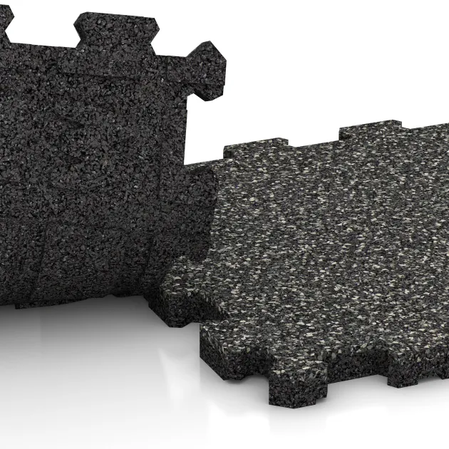Großaufnahme vom Verbindungssystem von WARCO-Boden 5422 - Stair covering im Farbdesign Tmavý šedý granit. Abmessungen 306 x 306 x 20 mm.