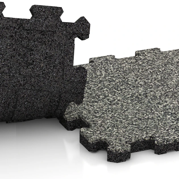 Großaufnahme vom Verbindungssystem von WARCO-Boden 3721 - Fitness Podložka Premium 2 cm im Farbdesign Sivá žula. Abmessungen 30,6 x 30,6 x 2 cm | 0,094 m².