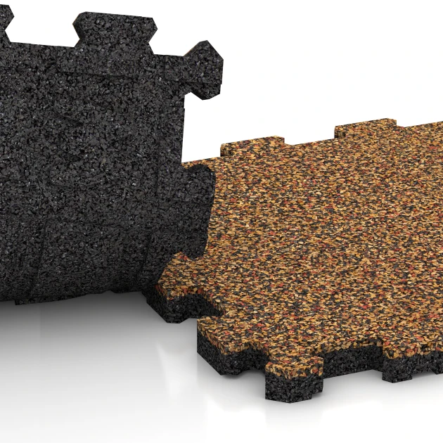 Großaufnahme vom Verbindungssystem von WARCO-Boden 6096 - Bezšpárová športová plocha im Farbdesign Terakota. Abmessungen 30,6 x 30,6 x 2 cm | 0,094 m².