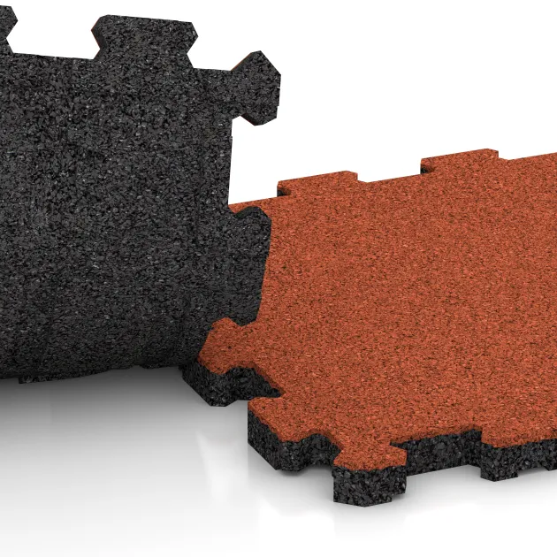 Großaufnahme vom Verbindungssystem von WARCO-Boden 5969 - Stair covering im Farbdesign Svetlooranžová červená. Abmessungen 306 x 306 x 20 mm.