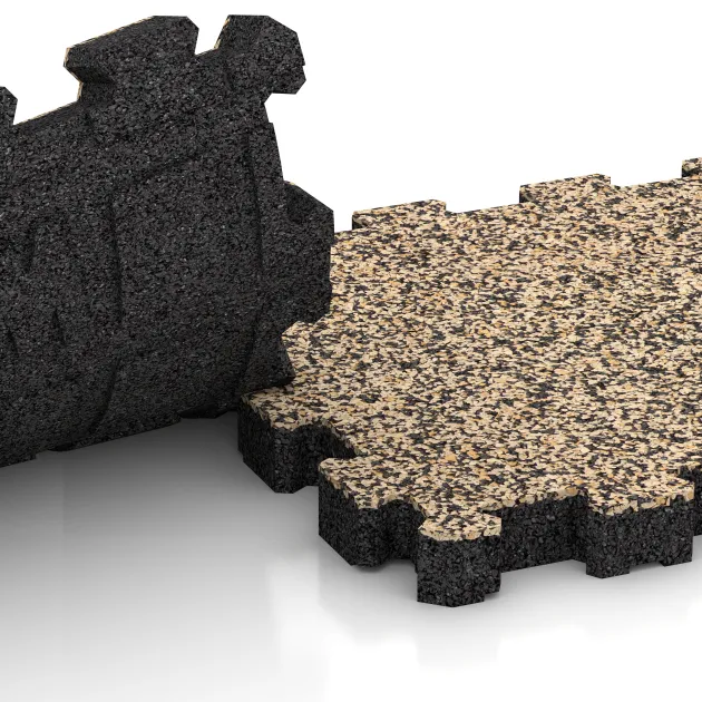 Großaufnahme vom Verbindungssystem von WARCO-Boden 6108 - Dlaždica k bazénu bez škár im Farbdesign Travertín. Abmessungen 306 x 306 x 30 mm.