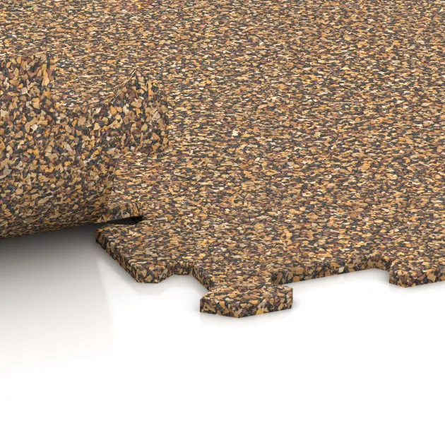 Großaufnahme vom Verbindungssystem von WARCO-Boden 1032 - Športová podlaha Kompakt im Farbdesign Maroko. Abmessungen 970 x 970 x 8 mm.