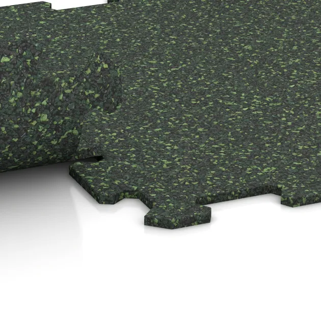 Großaufnahme vom Verbindungssystem von WARCO-Boden 0885 - Športová podlaha Kompakt im Farbdesign Anglická tráva. Abmessungen 485 x 485 x 8 mm.