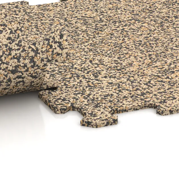 Großaufnahme vom Verbindungssystem von WARCO-Boden 0890 - Športová podlaha Kompakt im Farbdesign Travertín. Abmessungen 485 x 485 x 8 mm.