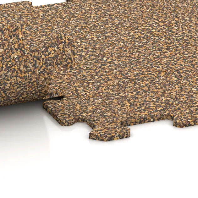 Großaufnahme vom Verbindungssystem von WARCO-Boden 0895 - Športová podlaha Kompakt im Farbdesign Maroko. Abmessungen 485 x 485 x 8 mm.