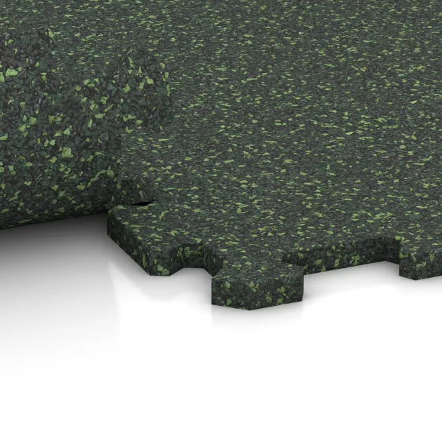 Großaufnahme vom Verbindungssystem von WARCO-Boden 0961 - Športová podlaha Kompakt im Farbdesign Anglická tráva. Abmessungen 485 x 485 x 16 mm.