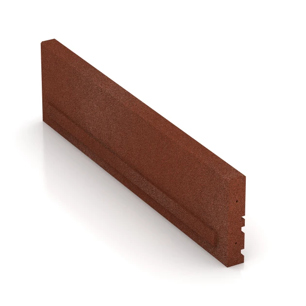Großaufnahme vom Verbindungssystem von WARCO-Boden 3785 - Flexibilný gumový obrubník im Farbdesign Cihlová červená. Abmessungen 100 × 5 × 25 cm.