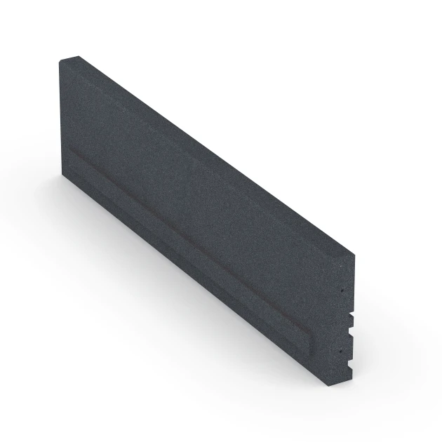 Großaufnahme vom Verbindungssystem von WARCO-Boden 6213 - Flexibilný gumový obrubník im Farbdesign Bridlicová sivá. Abmessungen 100 × 5 × 25 cm.