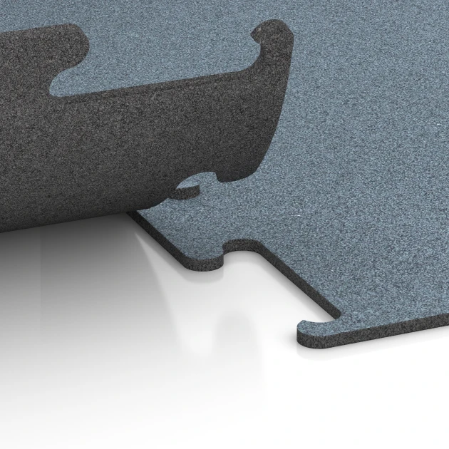 Großaufnahme vom Verbindungssystem von WARCO-Boden 6158 - Fitness Performance Elite tréningová podlaha im Farbdesign Patinované striebro. Abmessungen 100 x 100 x 1 cm | 1,00 m².