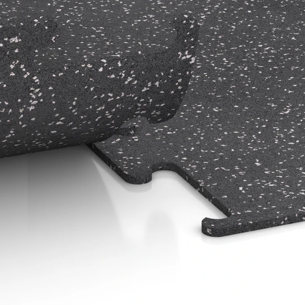 Großaufnahme vom Verbindungssystem von WARCO-Boden 3776 - Športová podlaha Fitness Performance Elite im Farbdesign Lehko sivá posypaná. Abmessungen 100 x 100 x 1 cm | 1,00 m².