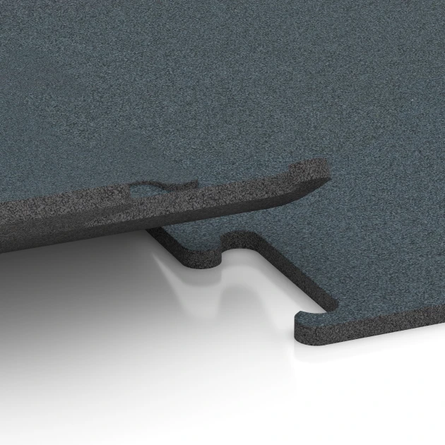 Großaufnahme vom Verbindungssystem von WARCO-Boden 6159 - Fitness Performance Elite tréningová podlaha im Farbdesign Papraďová zelená. Abmessungen 100 x 100 x 1,5 cm | 1,00 m².