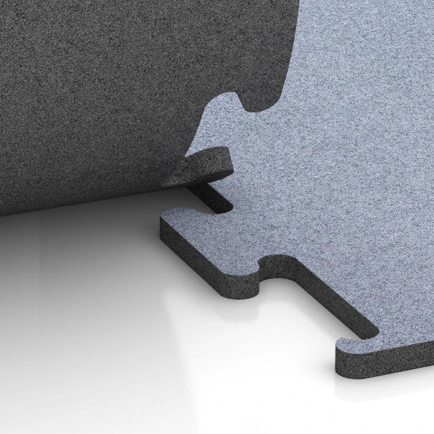Großaufnahme vom Verbindungssystem von WARCO-Boden 6150 - Fitness Performance Elite tréningová podlaha im Farbdesign Hmlistá sivá. Abmessungen 100 x 100 x 2 cm | 1,00 m².