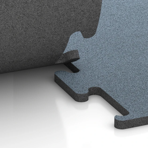 Großaufnahme vom Verbindungssystem von WARCO-Boden 6162 - Športová podlaha Fitness Performance Elite im Farbdesign Patinované striebro. Abmessungen 100 x 100 x 2 cm | 1,00 m².