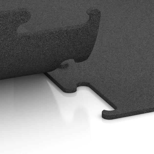 Großaufnahme vom Verbindungssystem von WARCO-Boden 3749 - Fitness Performance Elite tréningová podlaha im Farbdesign Antracit. Abmessungen 50 x 50 x 1 cm | 0,25 m².