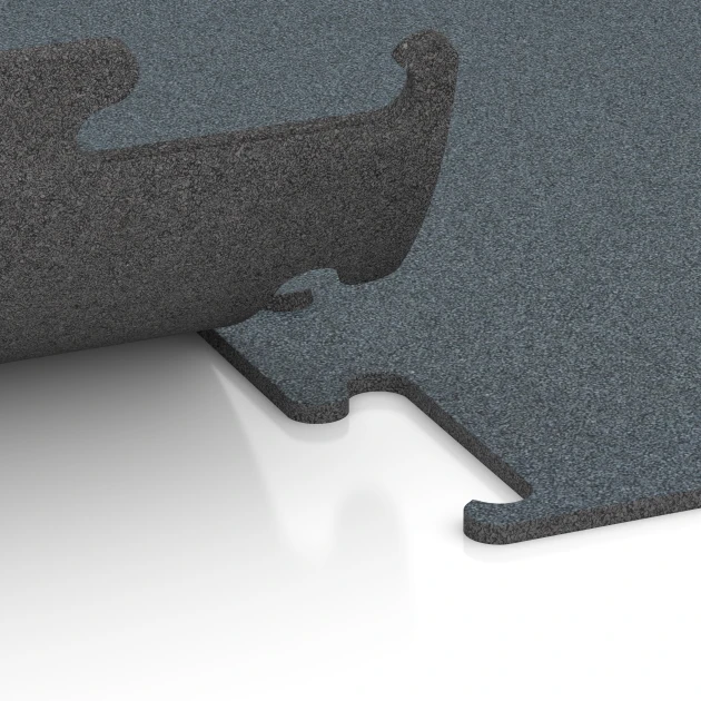 Großaufnahme vom Verbindungssystem von WARCO-Boden 6163 - Športová podlaha Fitness Performance Elite im Farbdesign Papraďová zelená. Abmessungen 50 x 50 x 1 cm | 0,25 m².