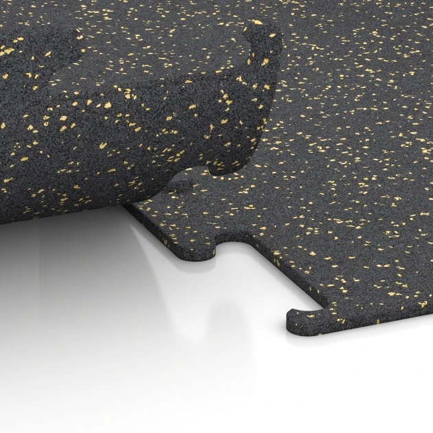 Großaufnahme vom Verbindungssystem von WARCO-Boden 3764 - Fitness Performance Elite tréningová podlaha im Farbdesign Ľahko žlto posypaná. Abmessungen 50 x 50 x 1 cm | 0,25 m².