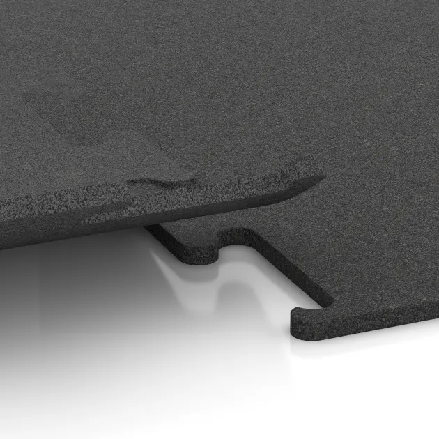 Großaufnahme vom Verbindungssystem von WARCO-Boden 3750 - Športová podlaha Fitness Performance Elite im Farbdesign Antracit. Abmessungen .