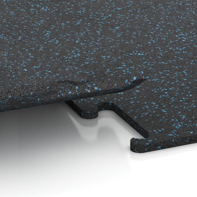 Großaufnahme vom Verbindungssystem von WARCO-Boden 3770 - Fitness Performance Elite tréningová podlaha im Farbdesign Ľahko modro posypaná. Abmessungen 50 x 50 x 1,5 cm | 0,25 m².