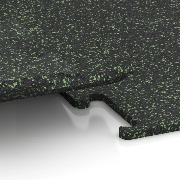 Großaufnahme vom Verbindungssystem von WARCO-Boden 3771 - Fitness Performance Elite tréningová podlaha im Farbdesign Ľahko zeleno posypaná. Abmessungen 50 x 50 x 1,5 cm | 0,25 m².