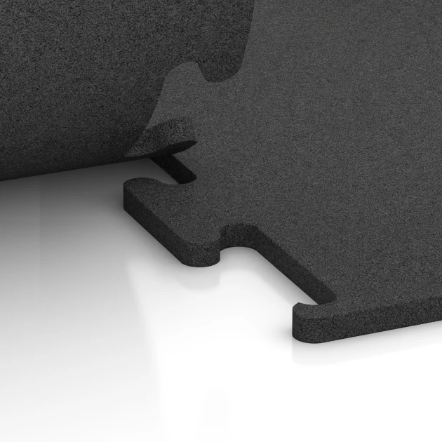 Großaufnahme vom Verbindungssystem von WARCO-Boden 3751 - Športová podlaha Fitness Performance Elite im Farbdesign Antracit. Abmessungen 50 x 50 x 2 cm.