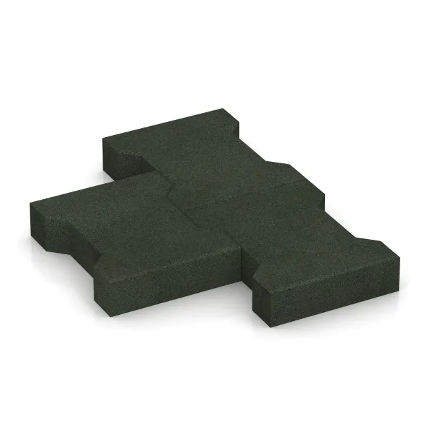Großaufnahme vom Verbindungssystem von WARCO-Boden 3655 - Gumená zámková dlažba im Farbdesign Trávová zelená. Abmessungen 200 x 165 x 43 mm.