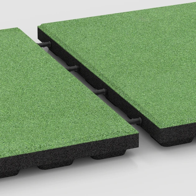 Großaufnahme vom Verbindungssystem von WARCO-Boden 6285 - Dopadové dosky im Farbdesign Lipová zelená. Abmessungen 50 x 50 x 4 cm.