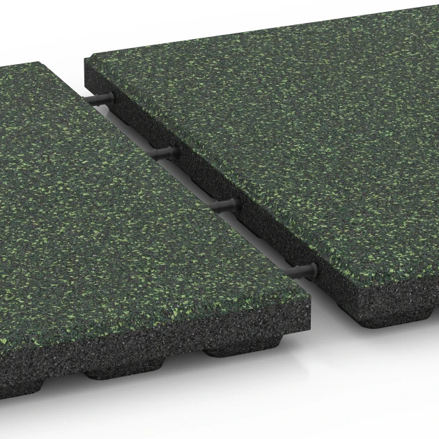 Großaufnahme vom Verbindungssystem von WARCO-Boden 6424 - Dopadová dlaždica – 120 cm im Farbdesign Anglický trávnik. Abmessungen 50 x 50 x 4 cm.