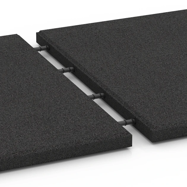 Großaufnahme vom Verbindungssystem von WARCO-Boden 6287 - Dopadové dosky im Farbdesign Antracit. Abmessungen 50 x 50 x 3 cm.
