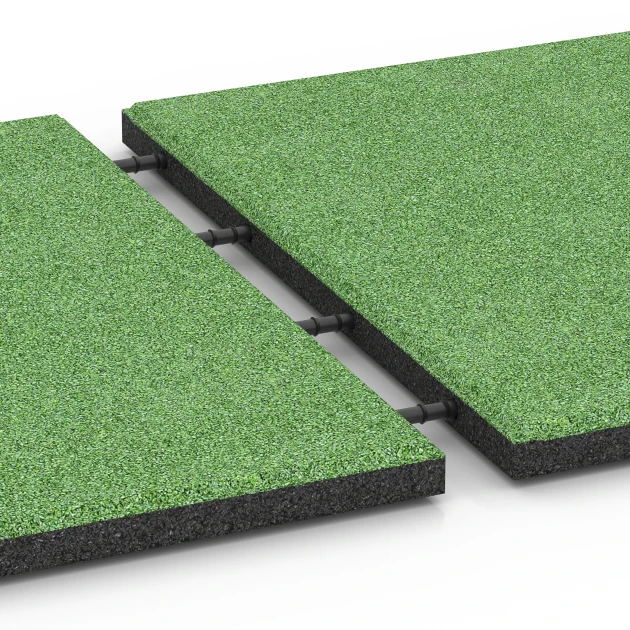 Großaufnahme vom Verbindungssystem von WARCO-Boden 6129 - Dopadová dlaždica – 95 cm im Farbdesign Lipová zelená. Abmessungen 50 x 50 x 3 cm.