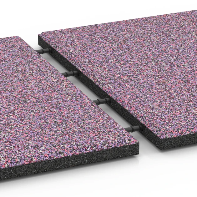 Großaufnahme vom Verbindungssystem von WARCO-Boden 6418 - Dopadová dlaždica – 90 cm im Farbdesign Levanduľa. Abmessungen 50 x 50 x 3 cm.