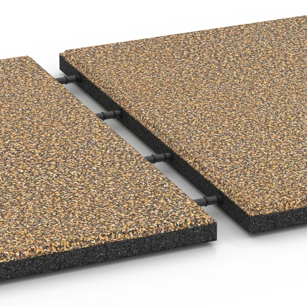 Großaufnahme vom Verbindungssystem von WARCO-Boden 6421 - Dopadová dlaždica – 90 cm im Farbdesign Ratan. Abmessungen 50 x 50 x 3 cm.